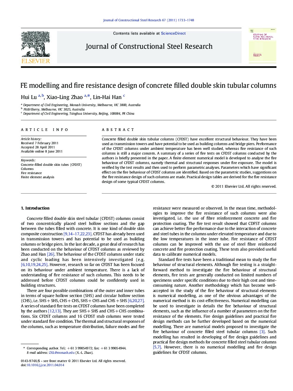 FE modelling and fire resistance design of concrete filled double skin tubular columns