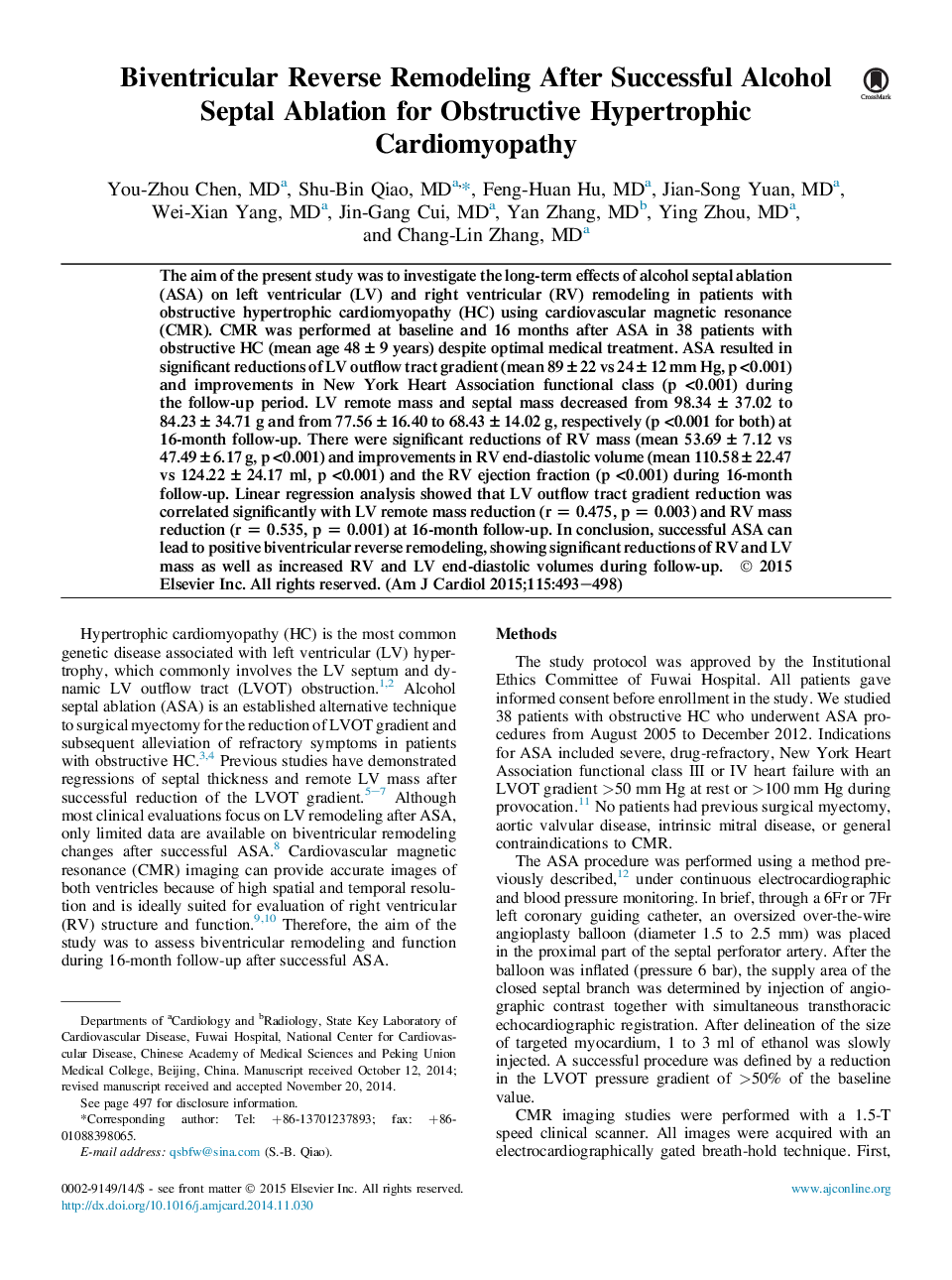 بازسازی معکوس دو طرفه معکوس پس از موفقیت آمیز واکسن سپتوم الکل برای کاردیومیوپاتی هیپرتروفی انسدادی 