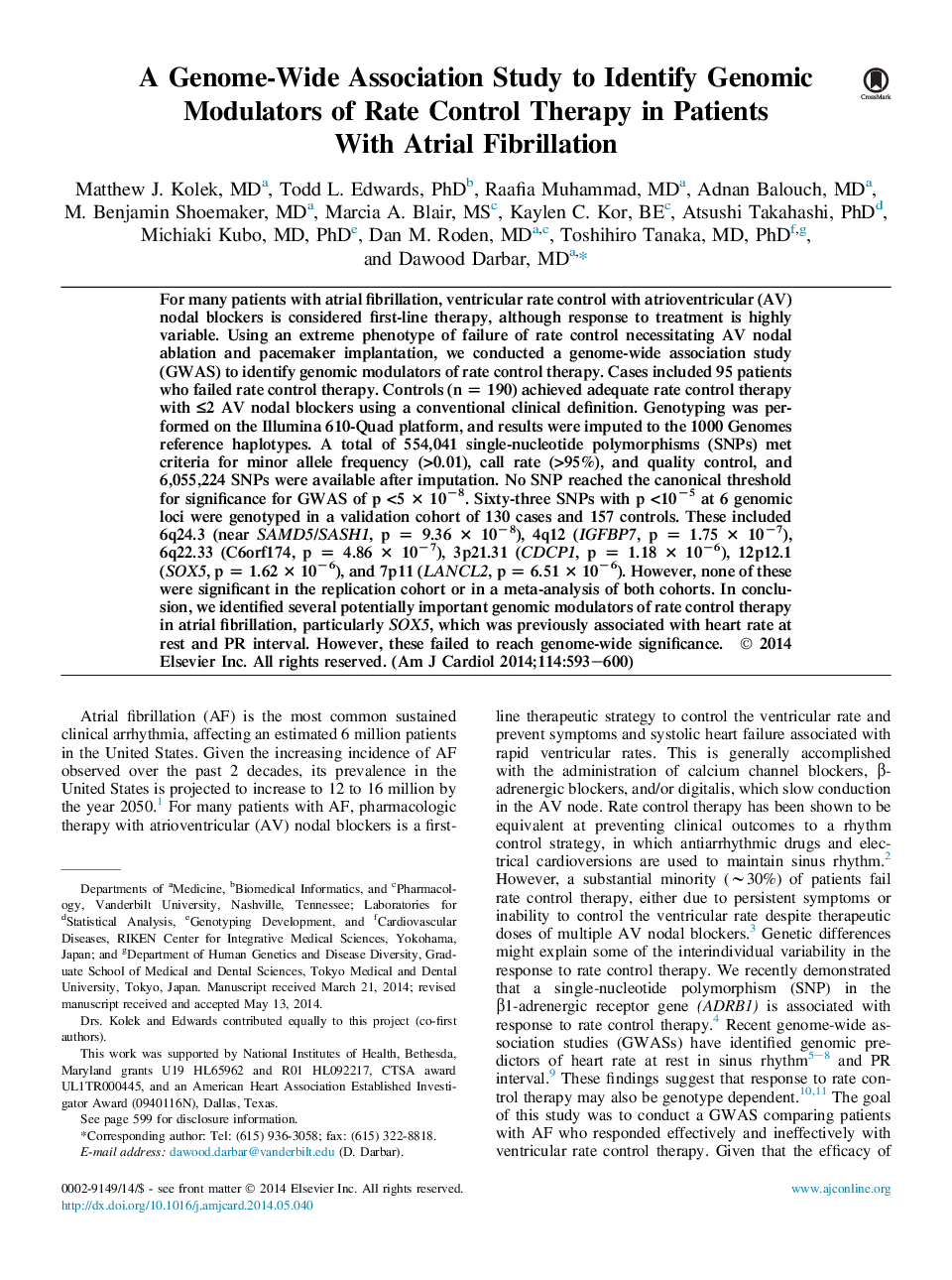 یک مطالعه انجمن ژنوم برای شناسایی مولکول های ژنومی کنترل مصرف در بیماران مبتلا به فیبریلاسیون دهلیزی 