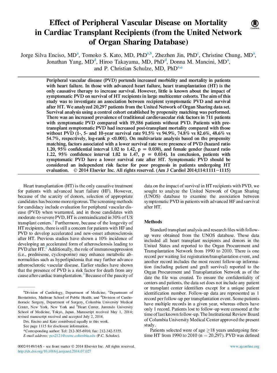 تأثیر بیماری عروق محیطی بر مرگ و میر در گیرندگان پیوند قلب (از پایگاه داده مشترک سازمان مشترکین) 