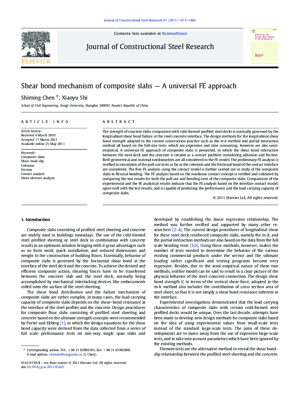 Shear bond mechanism of composite slabs — A universal FE approach