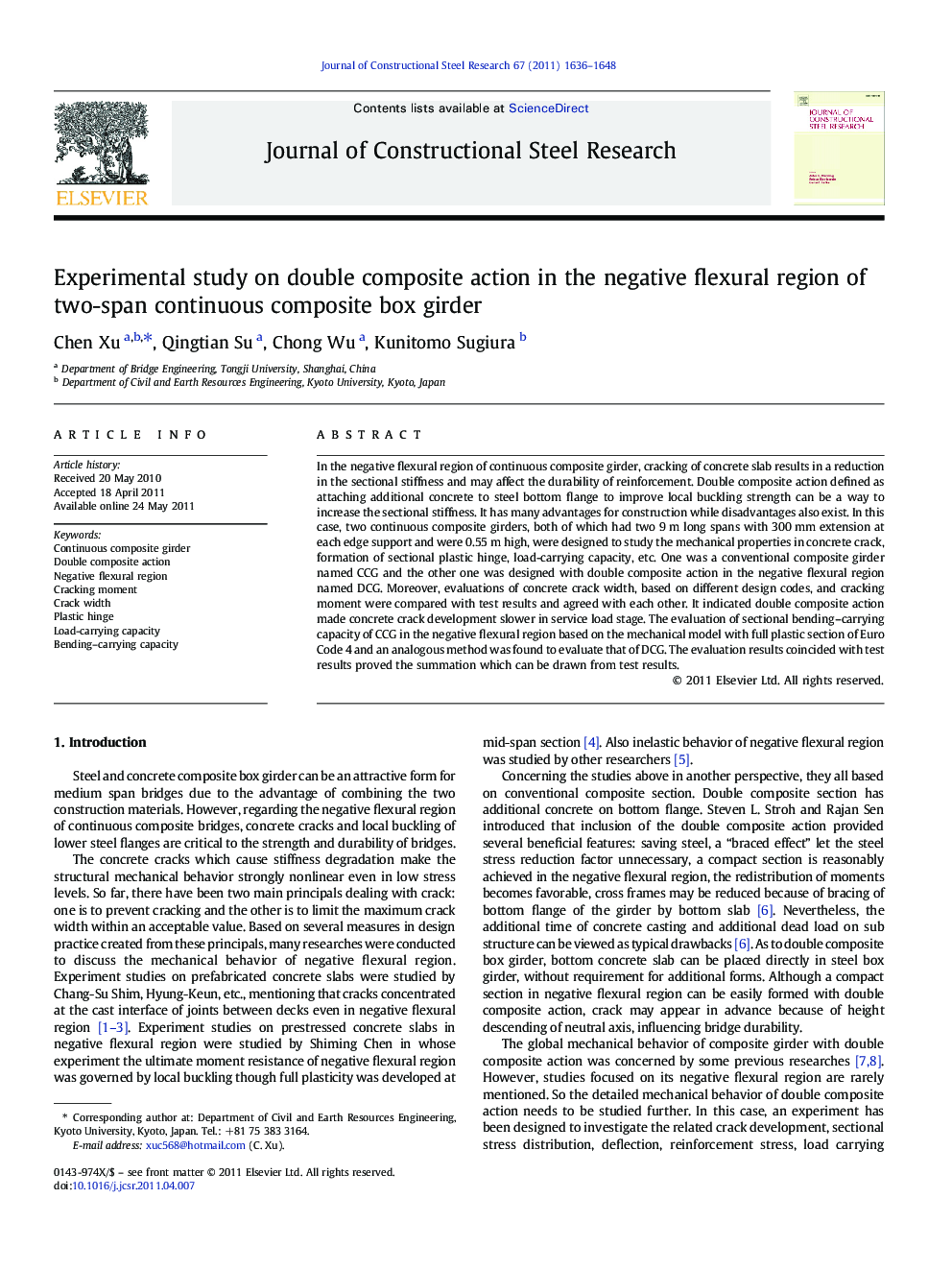 Experimental study on double composite action in the negative flexural region of two-span continuous composite box girder