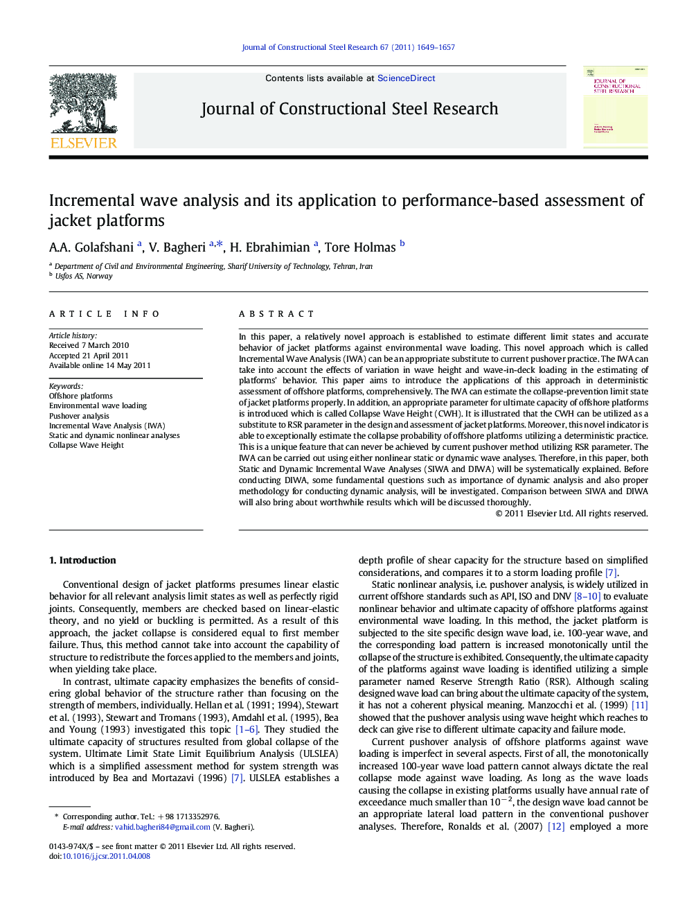 Incremental wave analysis and its application to performance-based assessment of jacket platforms