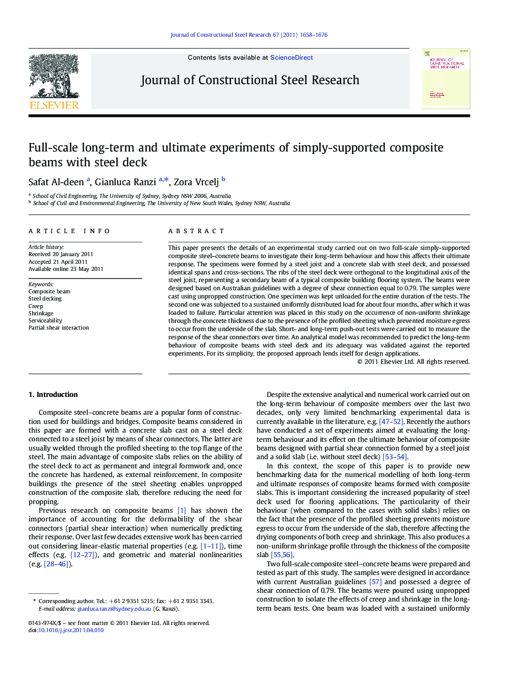 Full-scale long-term and ultimate experiments of simply-supported composite beams with steel deck