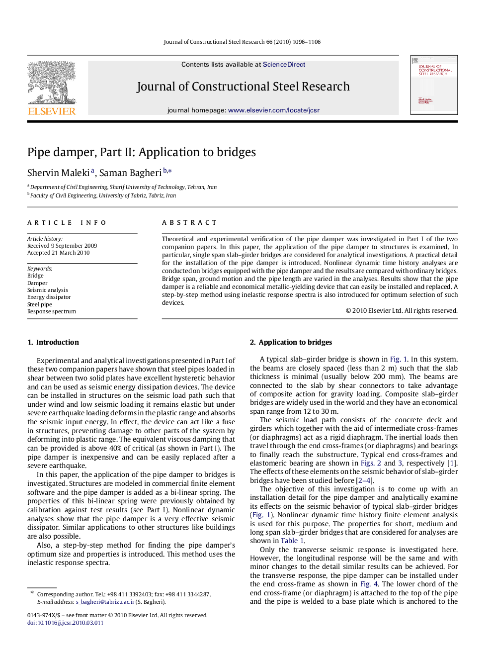 Pipe damper, Part II: Application to bridges