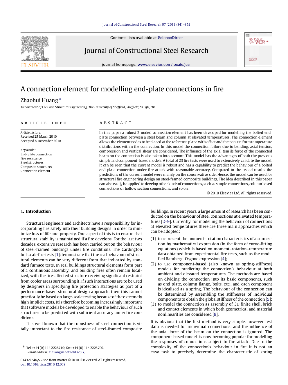 A connection element for modelling end-plate connections in fire