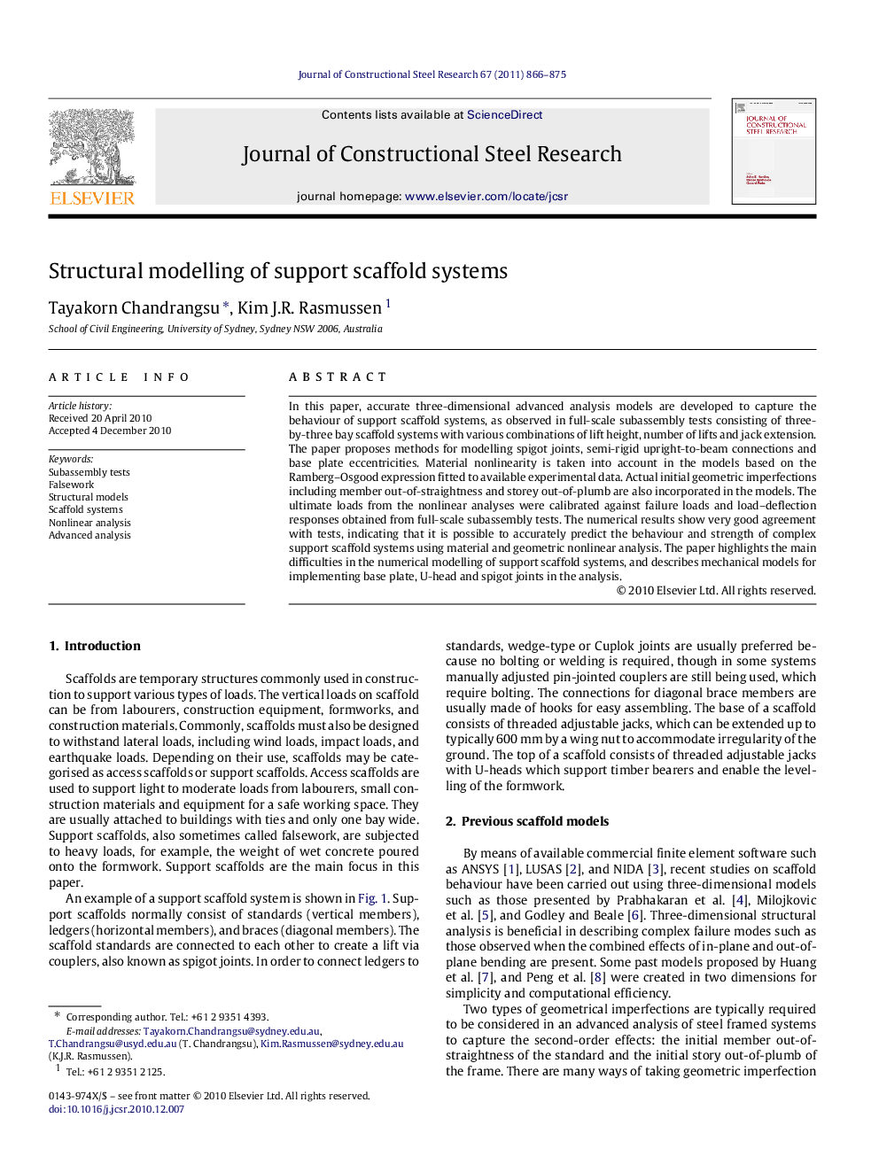 Structural modelling of support scaffold systems