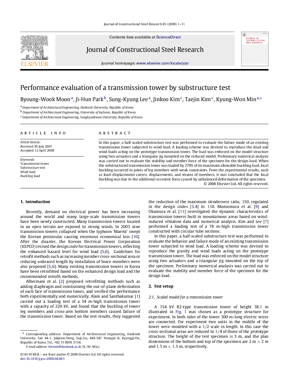 Performance evaluation of a transmission tower by substructure test