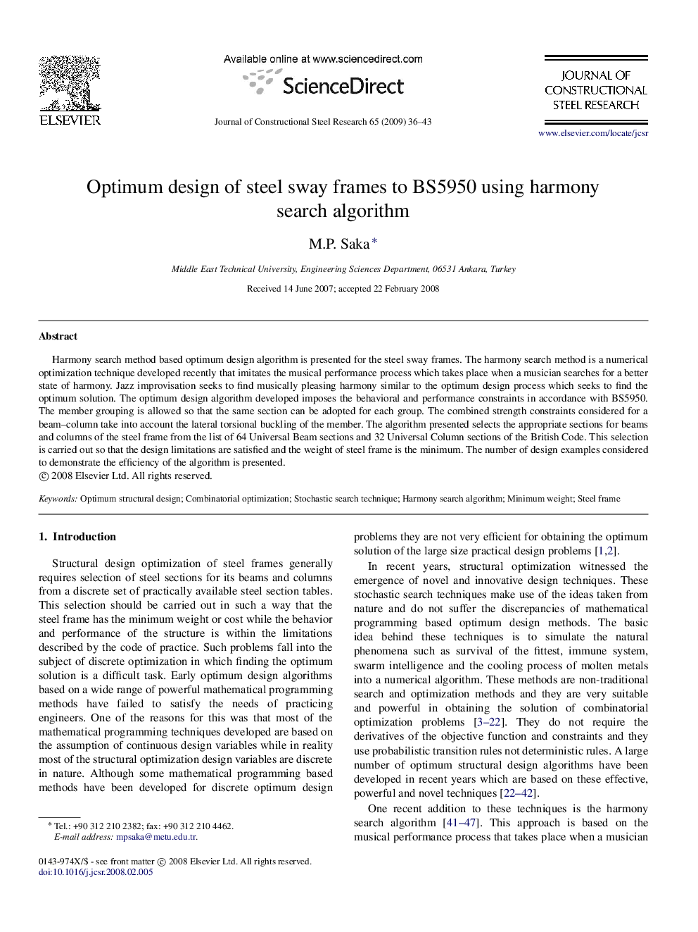 Optimum design of steel sway frames to BS5950 using harmony search algorithm