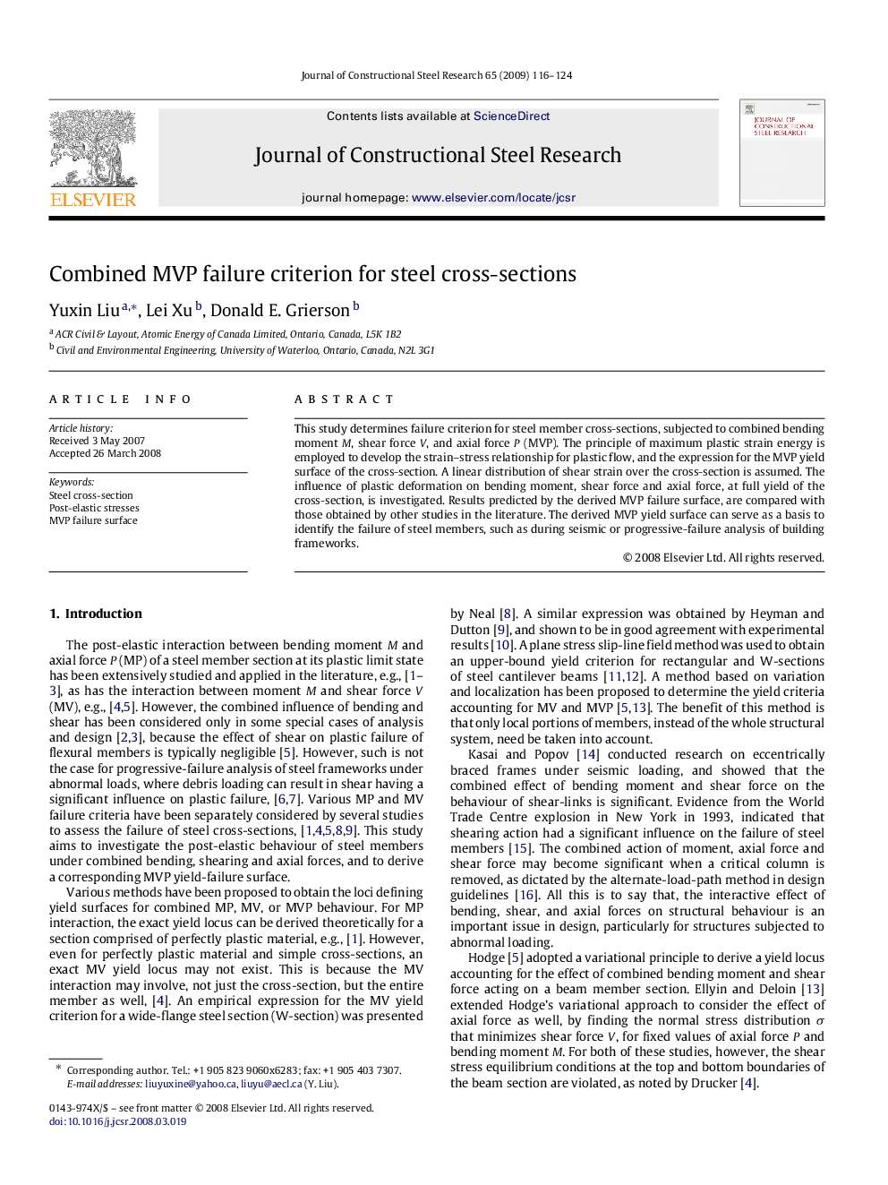 Combined MVP failure criterion for steel cross-sections