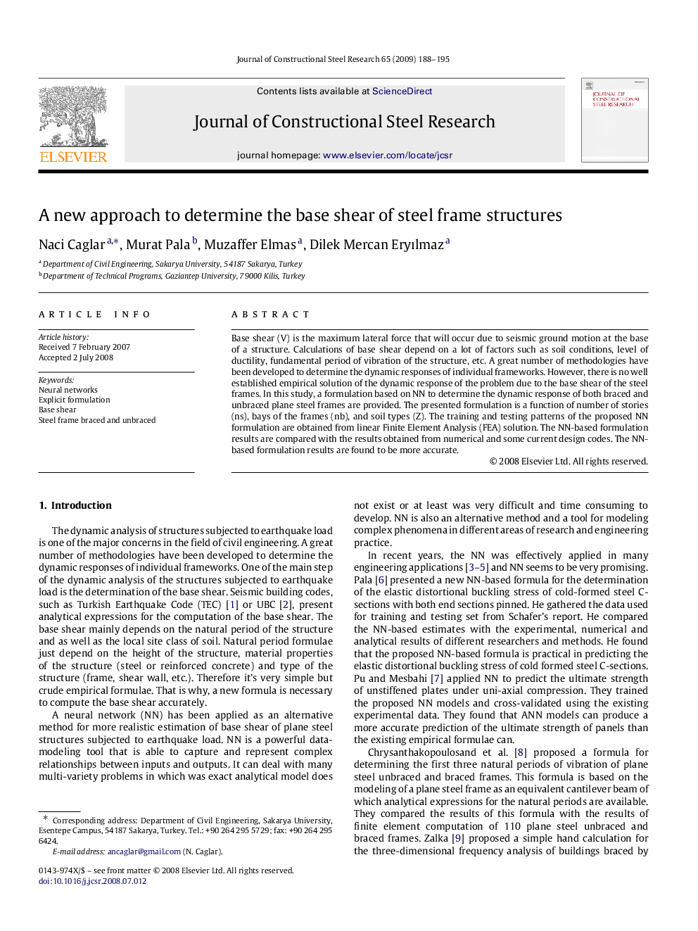 A new approach to determine the base shear of steel frame structures