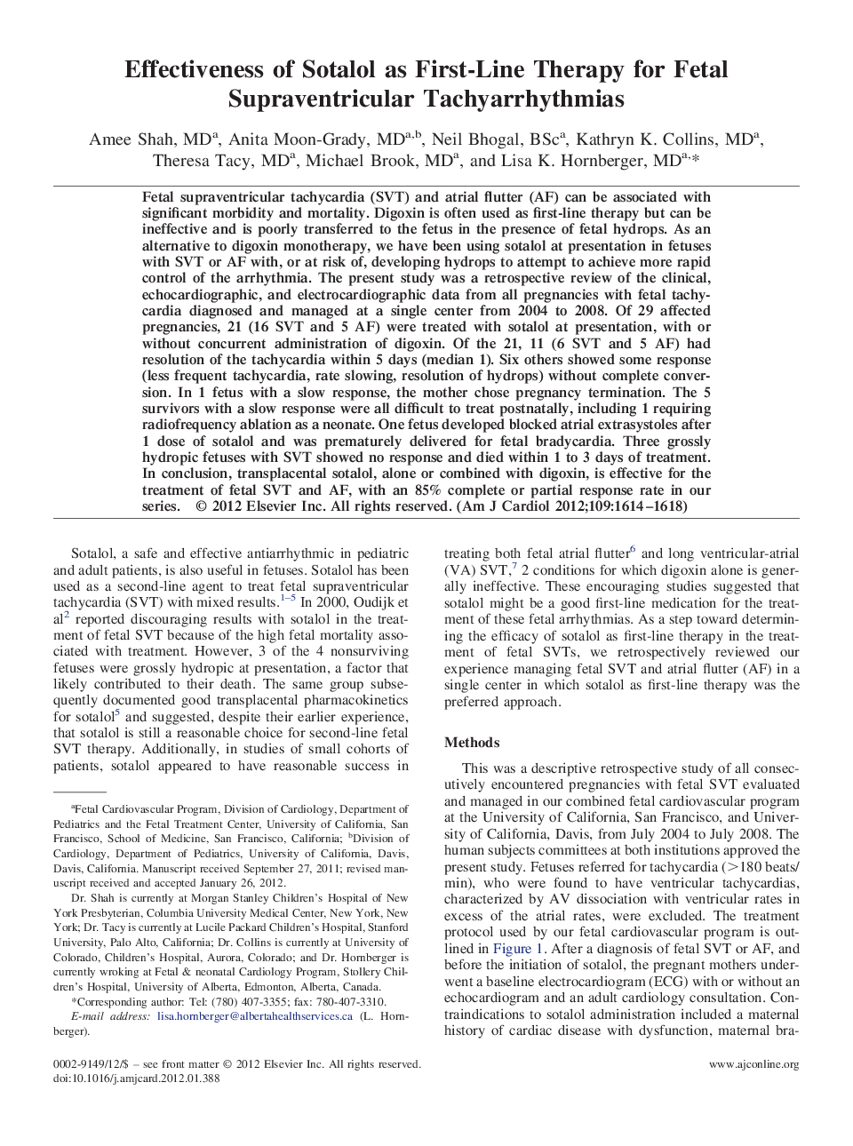 عکس صفحه اول مقاله: Effectiveness of Sotalol as First-Line Therapy for Fetal Supraventricular Tachyarrhythmias Effectiveness of Sotalol as First-Line Therapy for Fetal Supraventricular Tachyarrhythmias