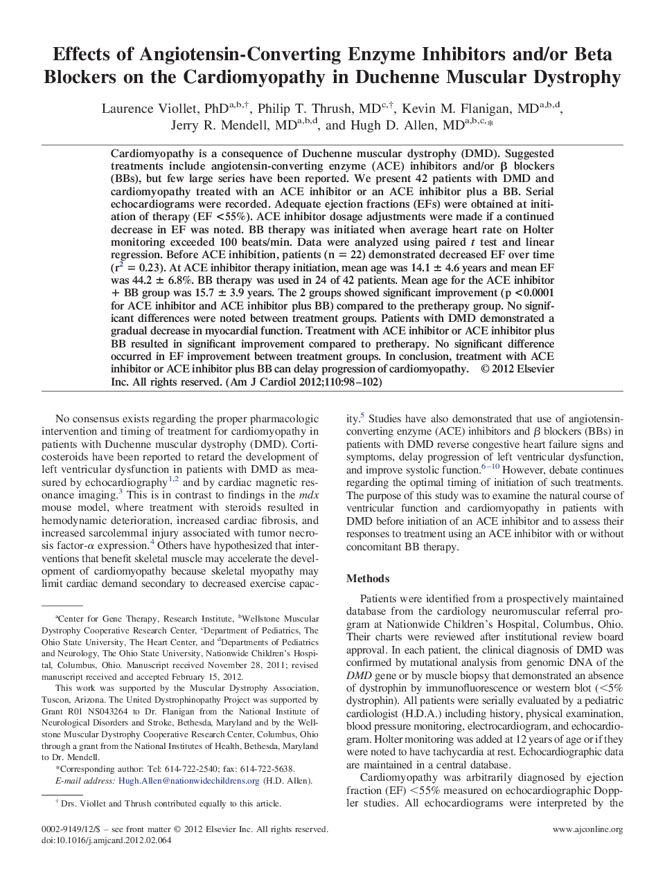 عکس صفحه اول مقاله: Effects of Angiotensin-Converting Enzyme Inhibitors and/or Beta Blockers on the Cardiomyopathy in Duchenne Muscular Dystrophy Effects of Angiotensin-Converting Enzyme Inhibitors and/or Beta Blockers on the Cardiomyopathy in Duchenne Muscular Dystrophy