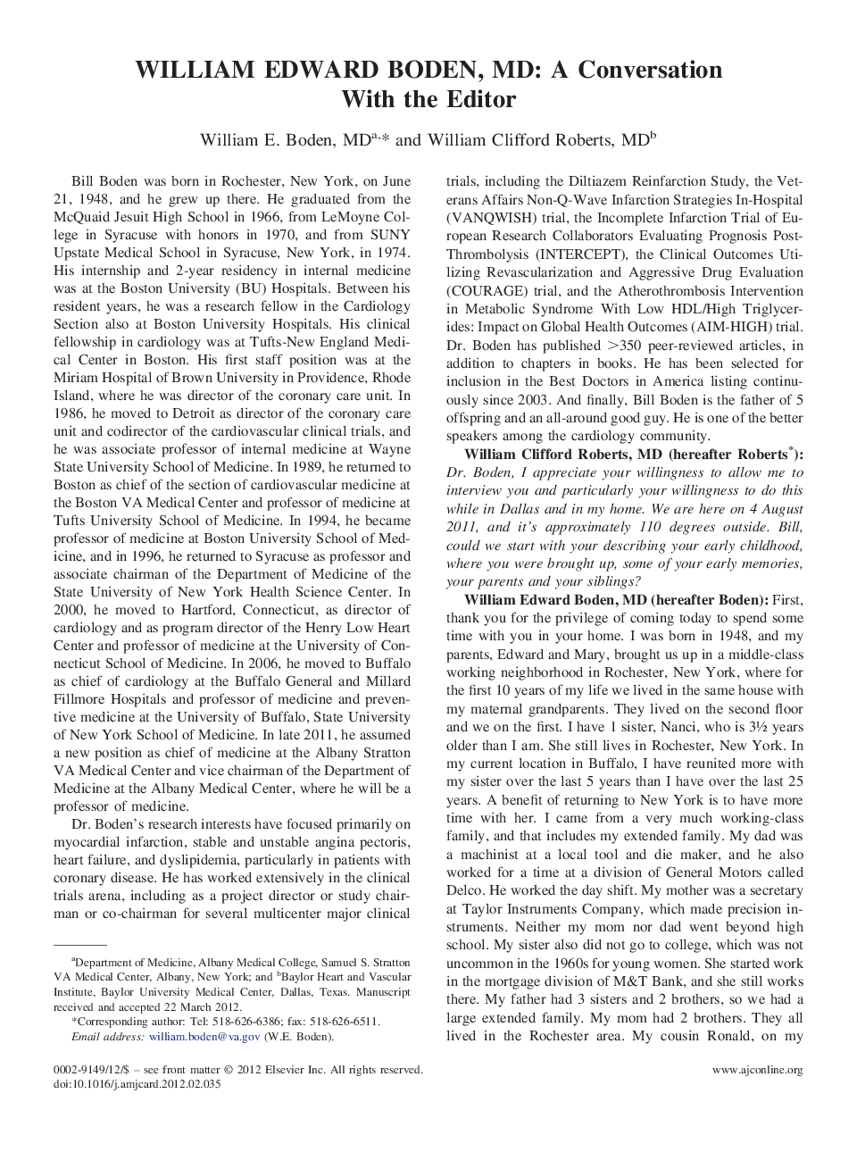 WILLIAM EDWARD BODEN, MD: A Conversation With the Editor