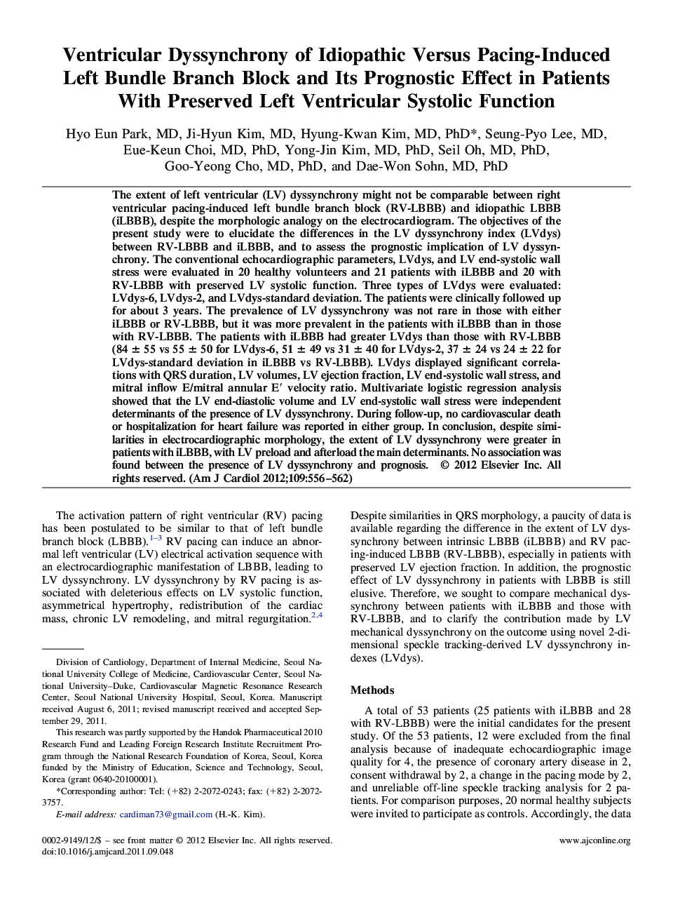 Ventricular Dyssynchrony of Idiopathic Versus Pacing-Induced Left Bundle Branch Block and Its Prognostic Effect in Patients With Preserved Left Ventricular Systolic Function