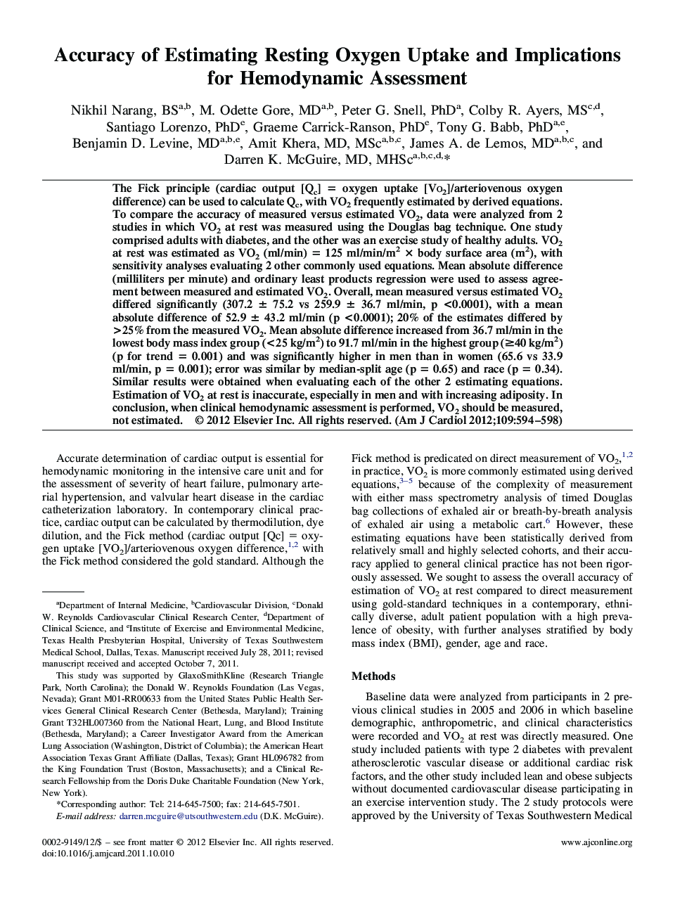 Accuracy of Estimating Resting Oxygen Uptake and Implications for Hemodynamic Assessment