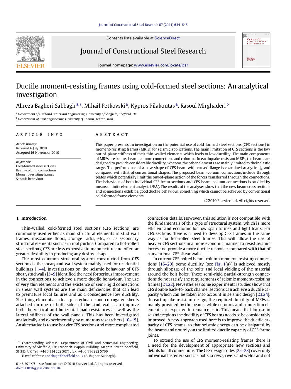 Ductile moment-resisting frames using cold-formed steel sections: An analytical investigation