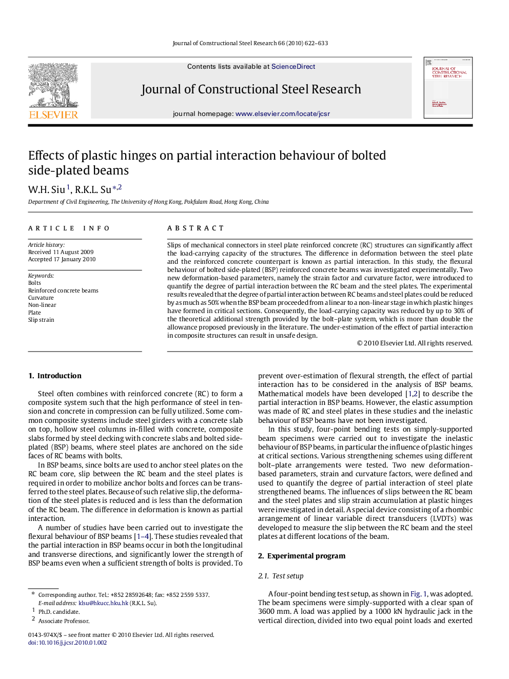 Effects of plastic hinges on partial interaction behaviour of bolted side-plated beams