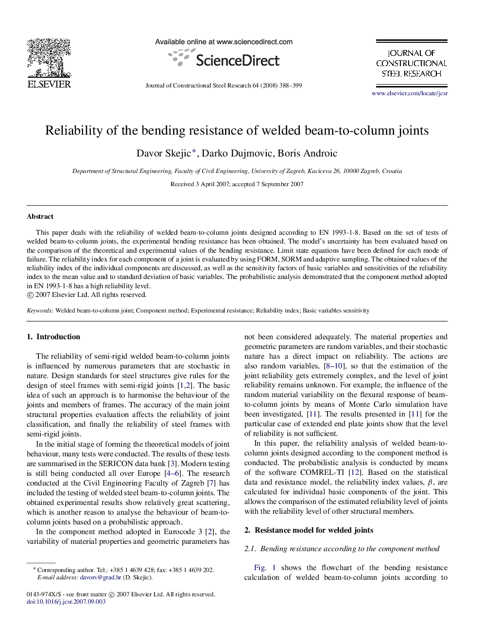 Reliability of the bending resistance of welded beam-to-column joints