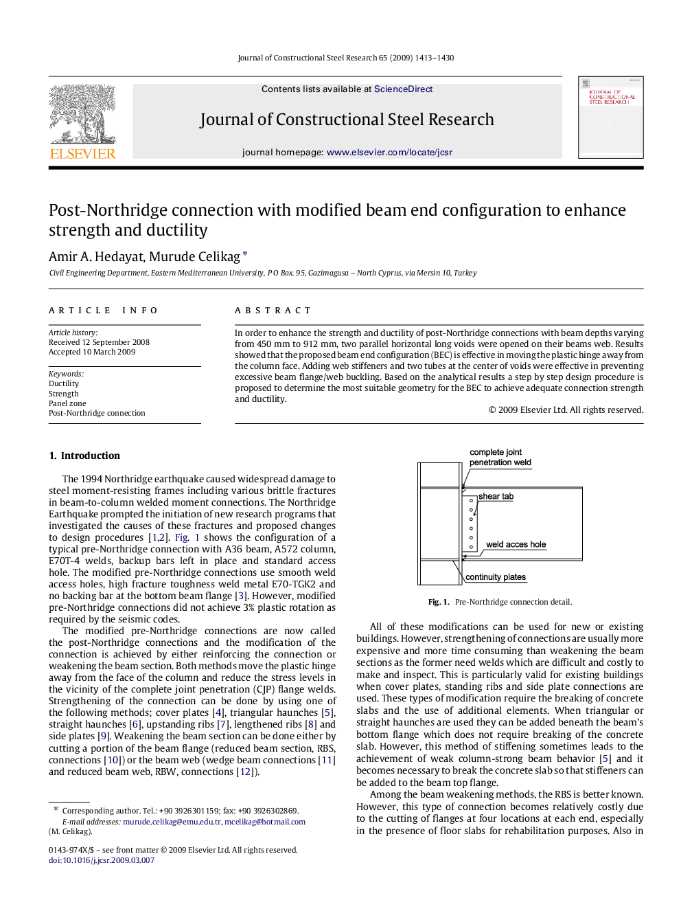 Post-Northridge connection with modified beam end configuration to enhance strength and ductility