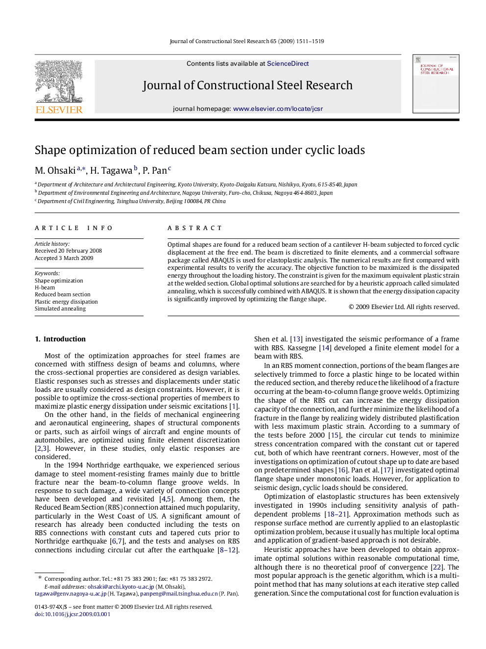 Shape optimization of reduced beam section under cyclic loads