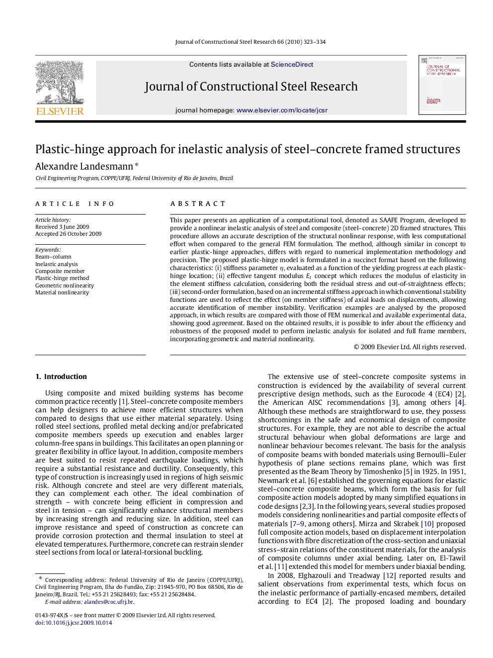 Plastic-hinge approach for inelastic analysis of steel–concrete framed structures