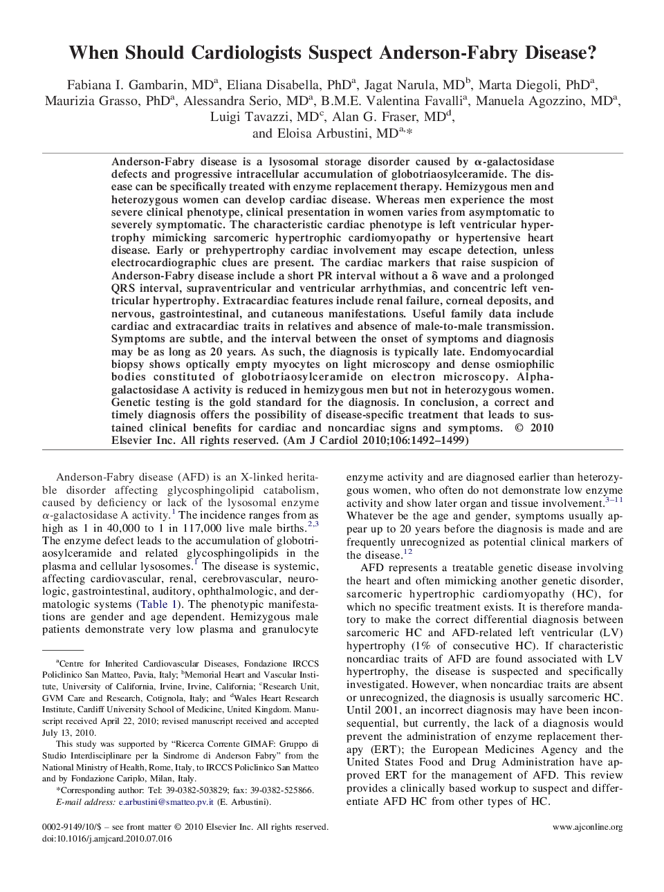 When Should Cardiologists Suspect Anderson-Fabry Disease? 