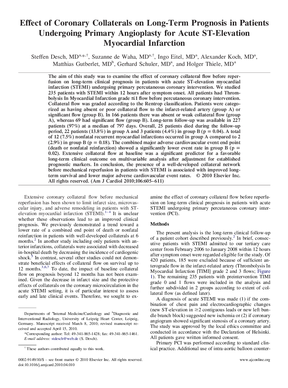Effect of Coronary Collaterals on Long-Term Prognosis in Patients Undergoing Primary Angioplasty for Acute ST-Elevation Myocardial Infarction