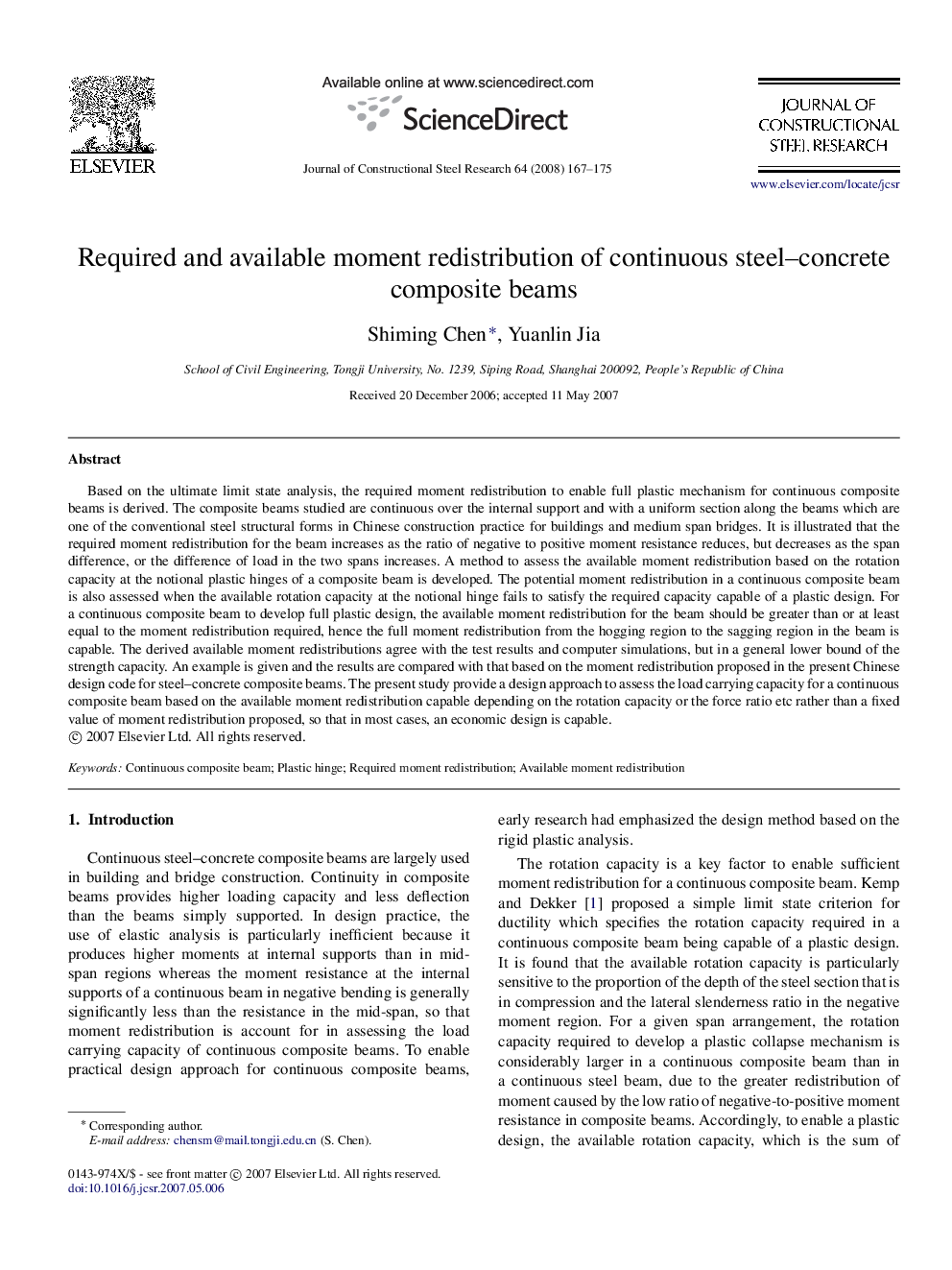 Required and available moment redistribution of continuous steel–concrete composite beams