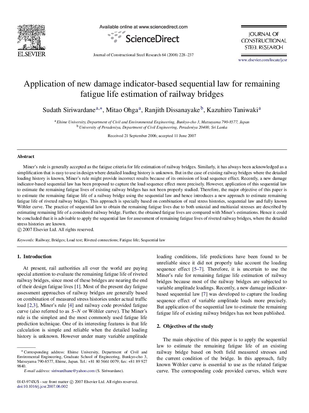 Application of new damage indicator-based sequential law for remaining fatigue life estimation of railway bridges