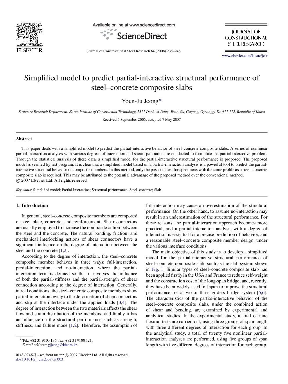 Simplified model to predict partial-interactive structural performance of steel–concrete composite slabs