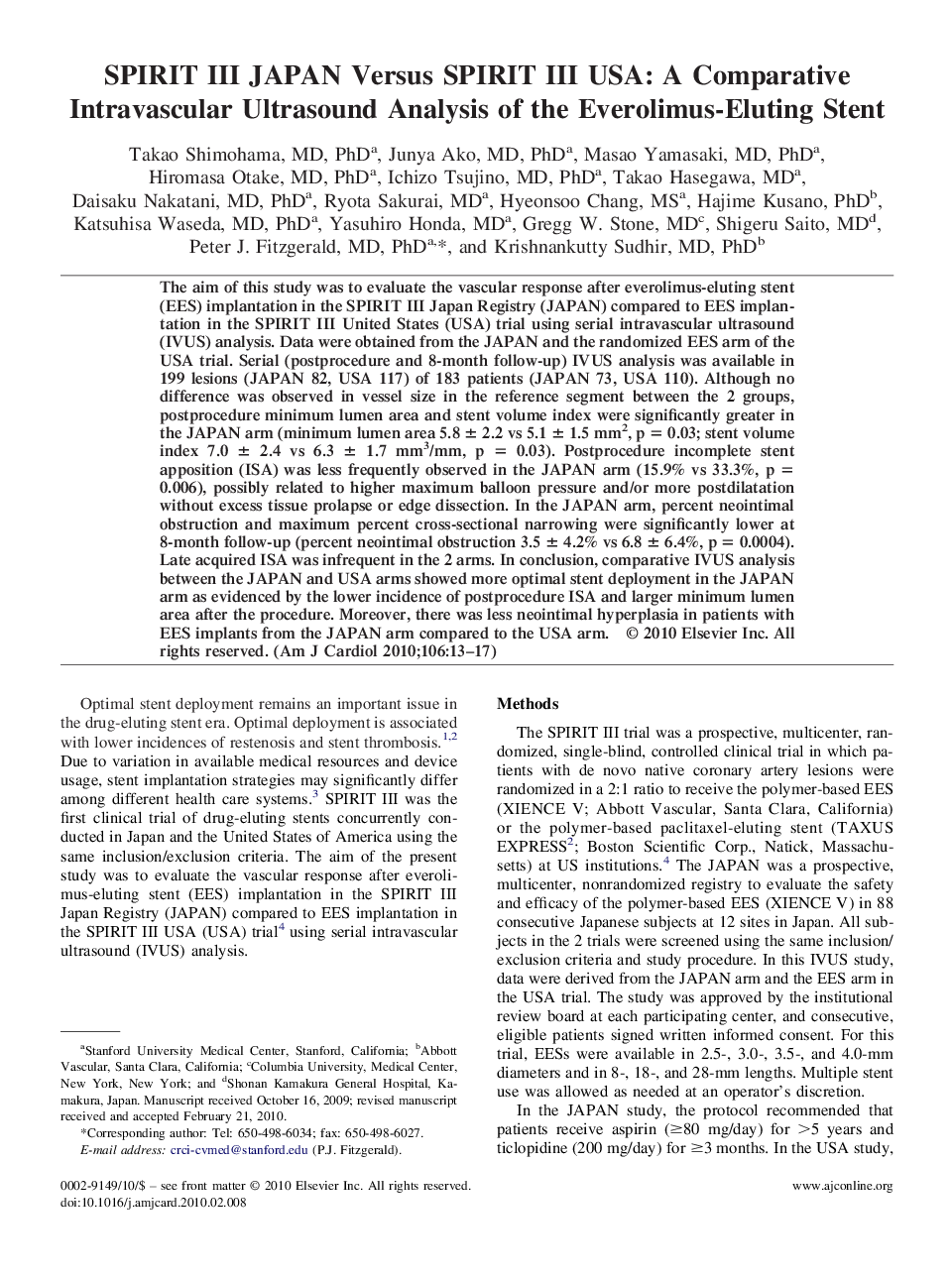 SPIRIT III JAPAN Versus SPIRIT III USA: A Comparative Intravascular Ultrasound Analysis of the Everolimus-Eluting Stent
