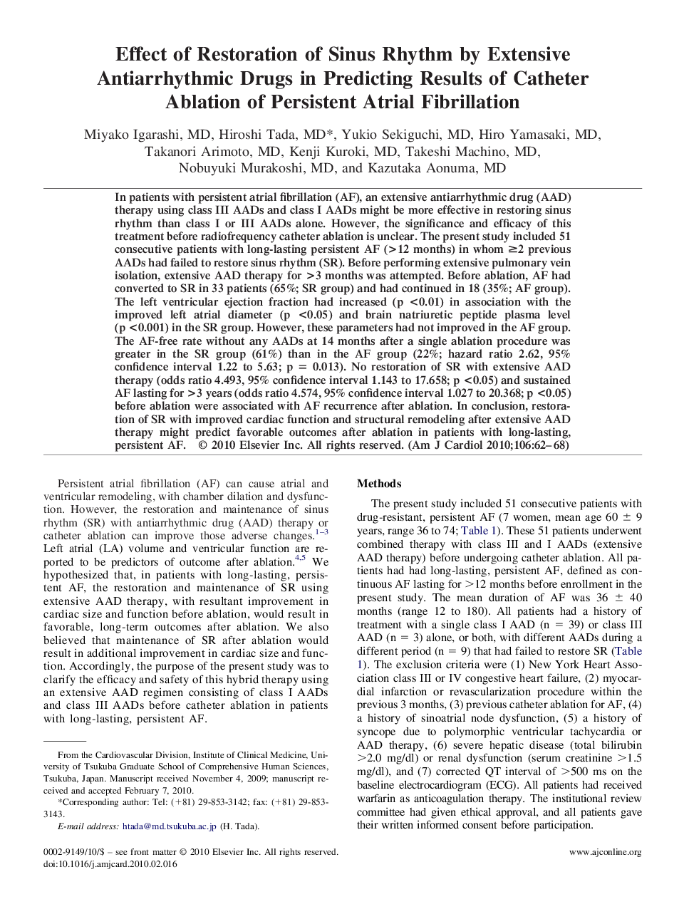 Effect of Restoration of Sinus Rhythm by Extensive Antiarrhythmic Drugs in Predicting Results of Catheter Ablation of Persistent Atrial Fibrillation