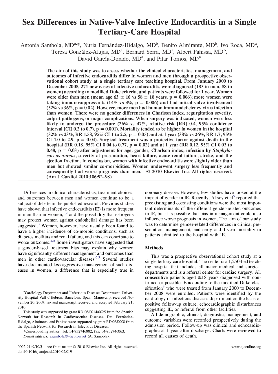 Sex Differences in Native-Valve Infective Endocarditis in a Single Tertiary-Care Hospital 