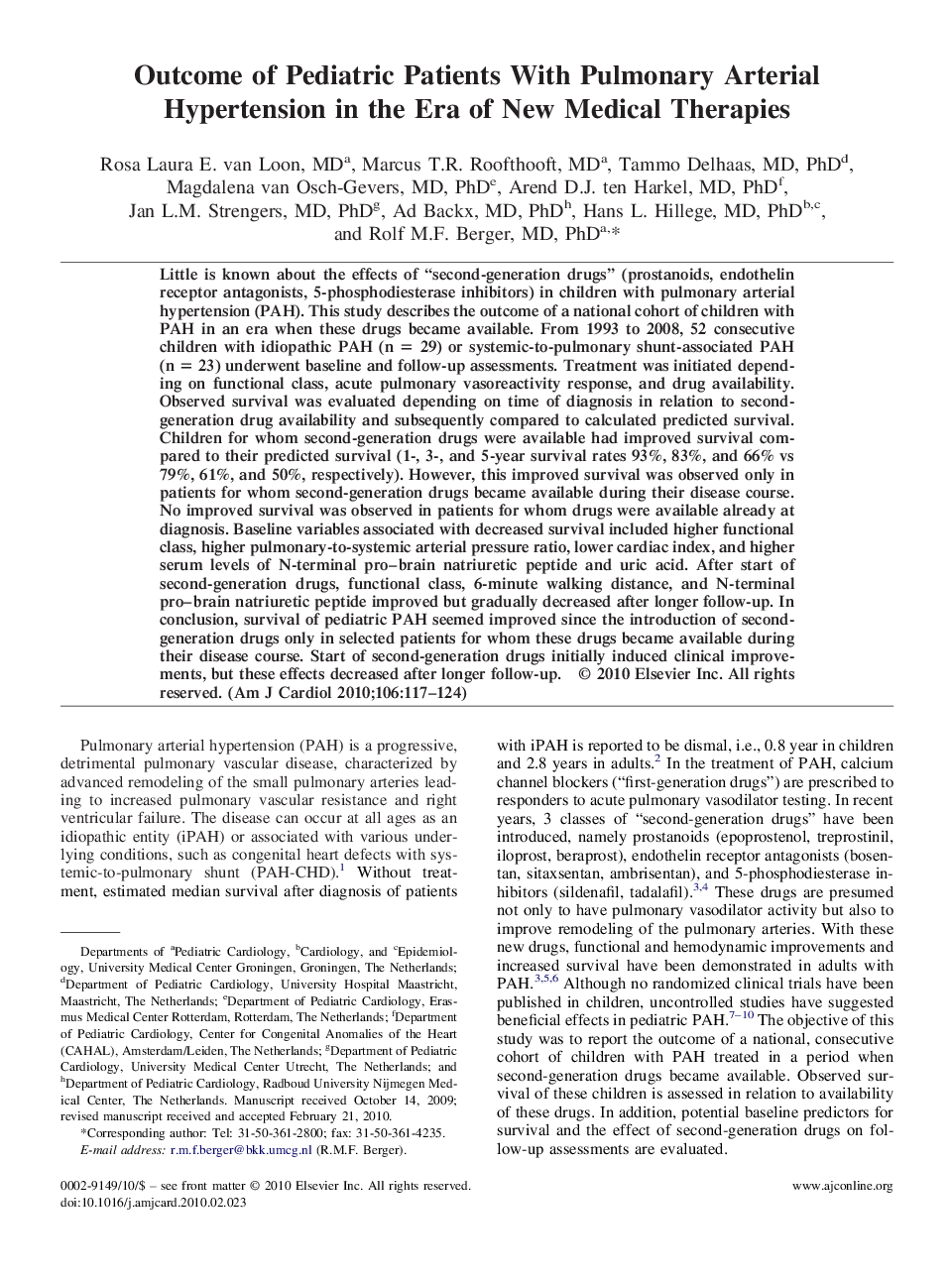 Outcome of Pediatric Patients With Pulmonary Arterial Hypertension in the Era of New Medical Therapies