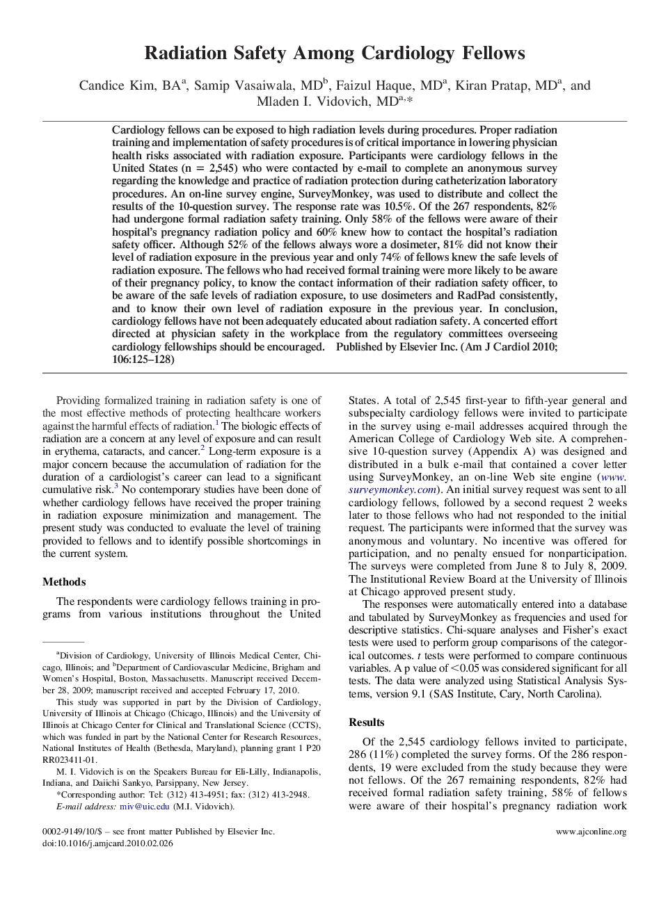 Radiation Safety Among Cardiology Fellows 