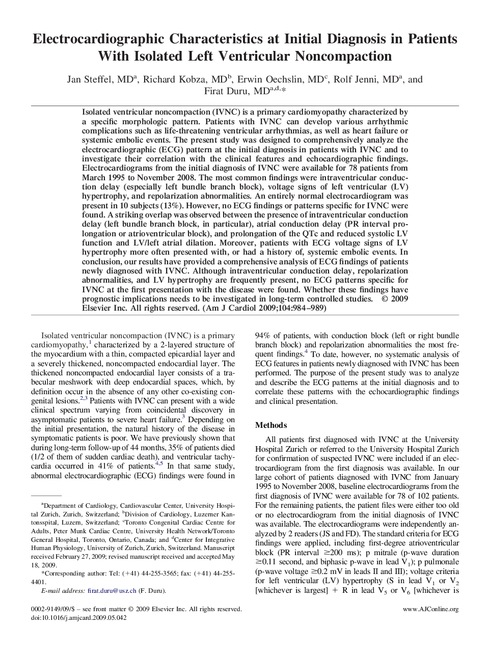 Electrocardiographic Characteristics at Initial Diagnosis in Patients With Isolated Left Ventricular Noncompaction