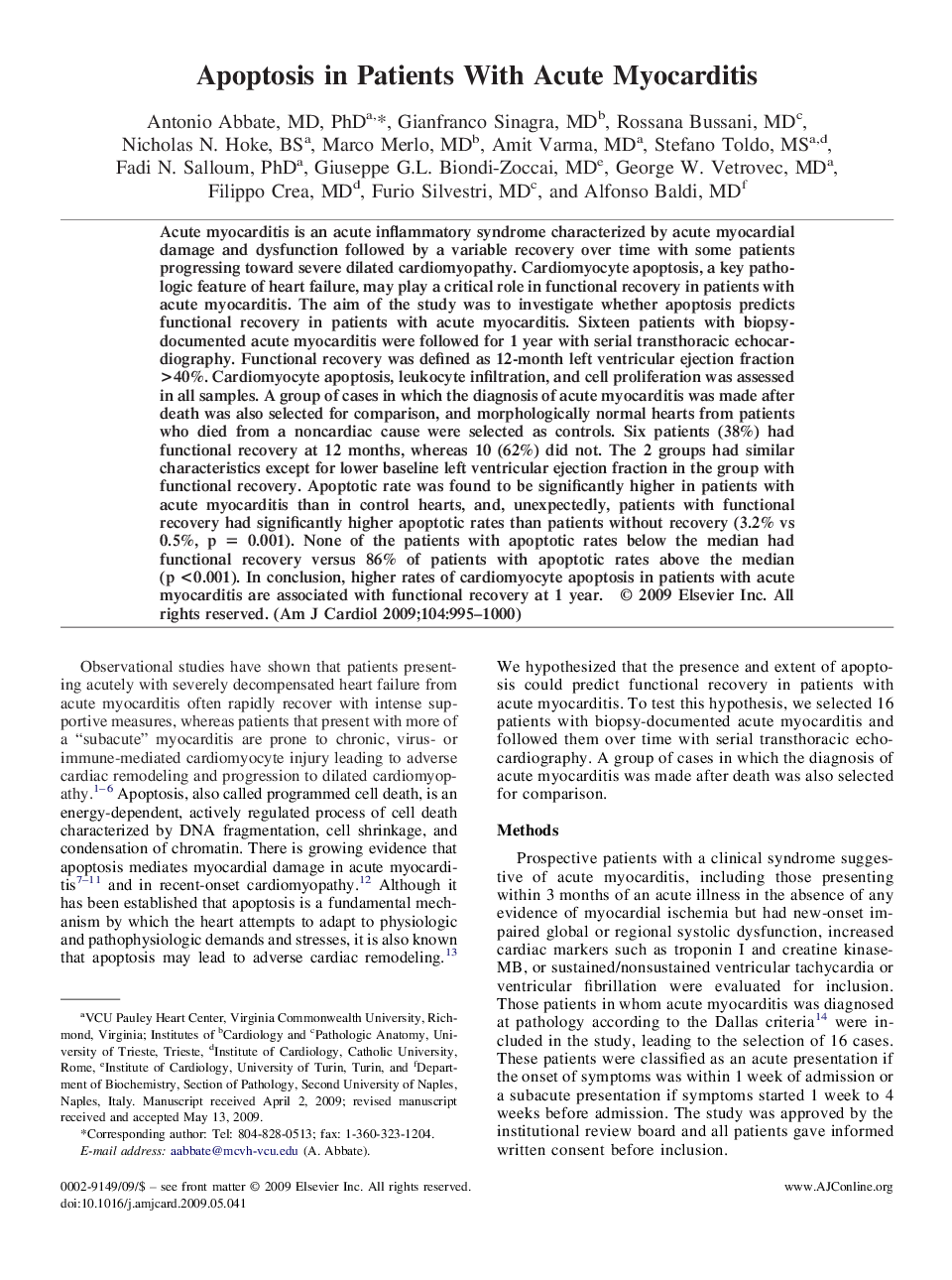 Apoptosis in Patients With Acute Myocarditis