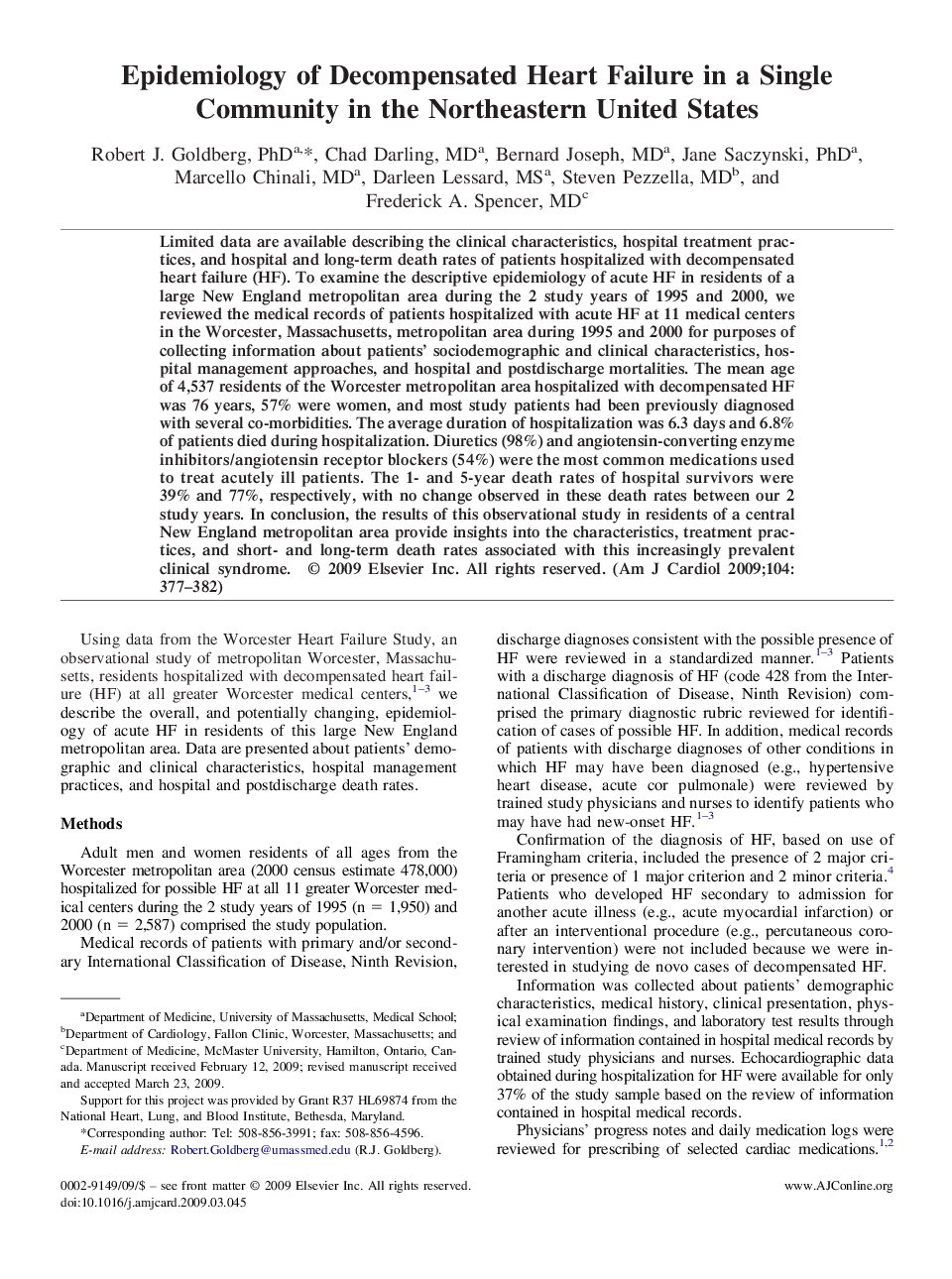 Epidemiology of Decompensated Heart Failure in a Single Community in the Northeastern United States