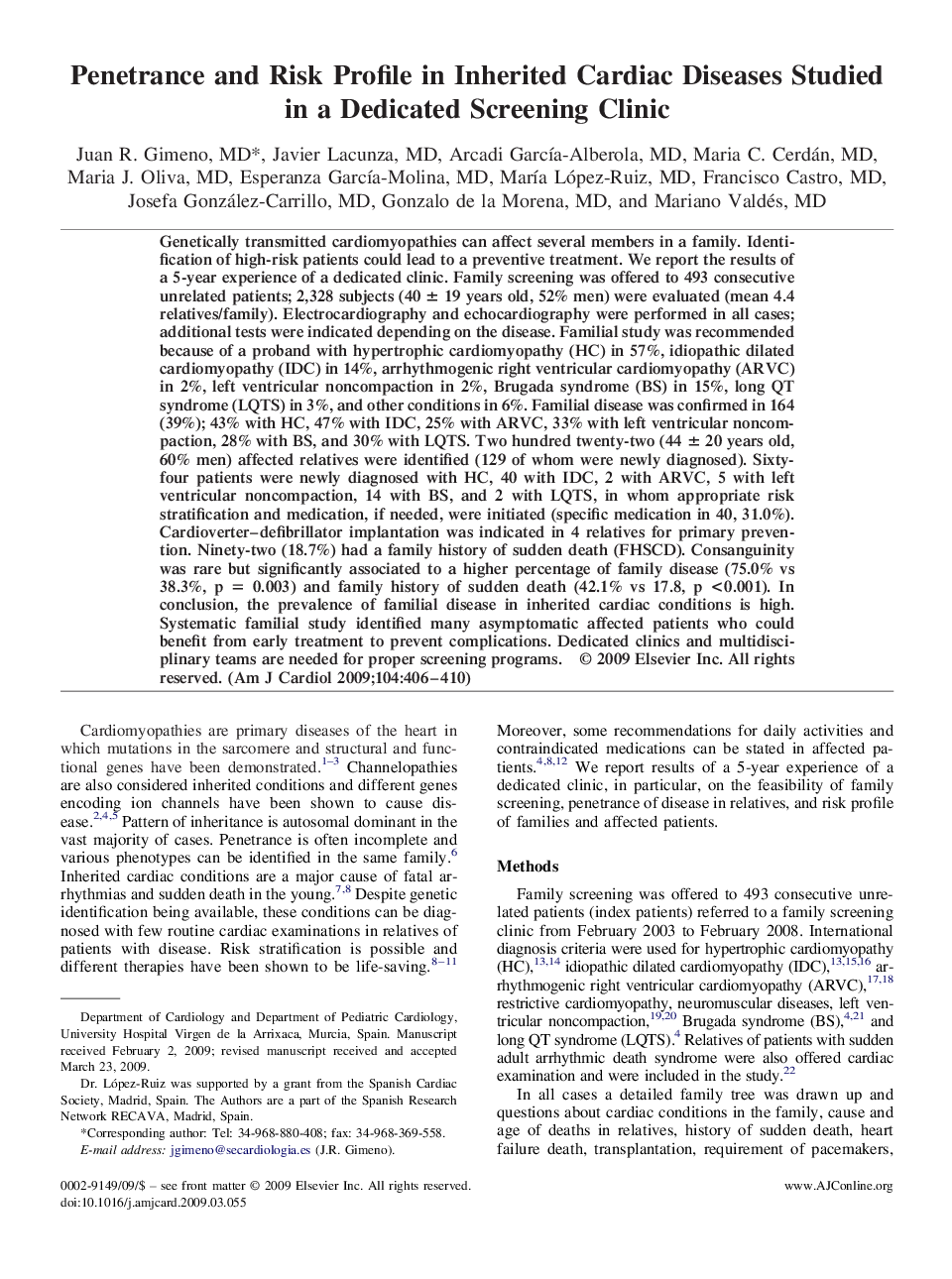 عکس صفحه اول مقاله: Penetrance and Risk Profile in Inherited Cardiac Diseases Studied in a Dedicated Screening Clinic Penetrance and Risk Profile in Inherited Cardiac Diseases Studied in a Dedicated Screening Clinic