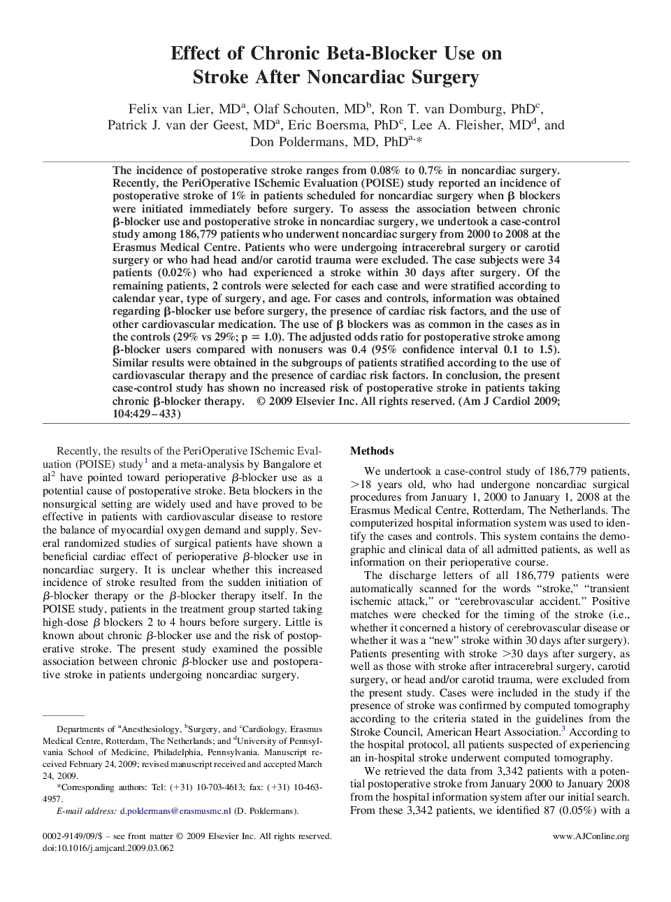 Effect of Chronic Beta-Blocker Use on Stroke After Noncardiac Surgery