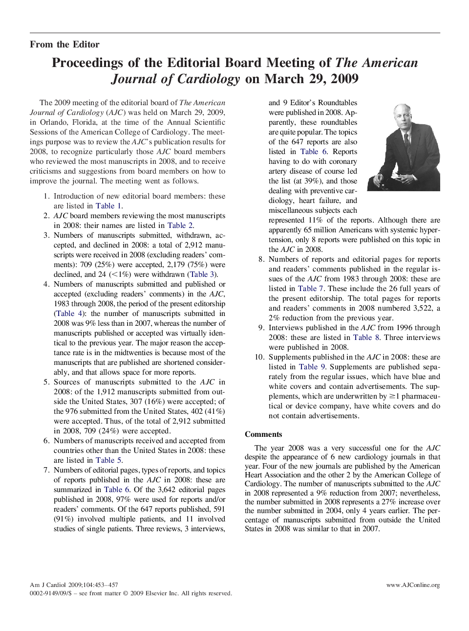 Proceedings of the Editorial Board Meeting of The American Journal of Cardiology on March 29, 2009