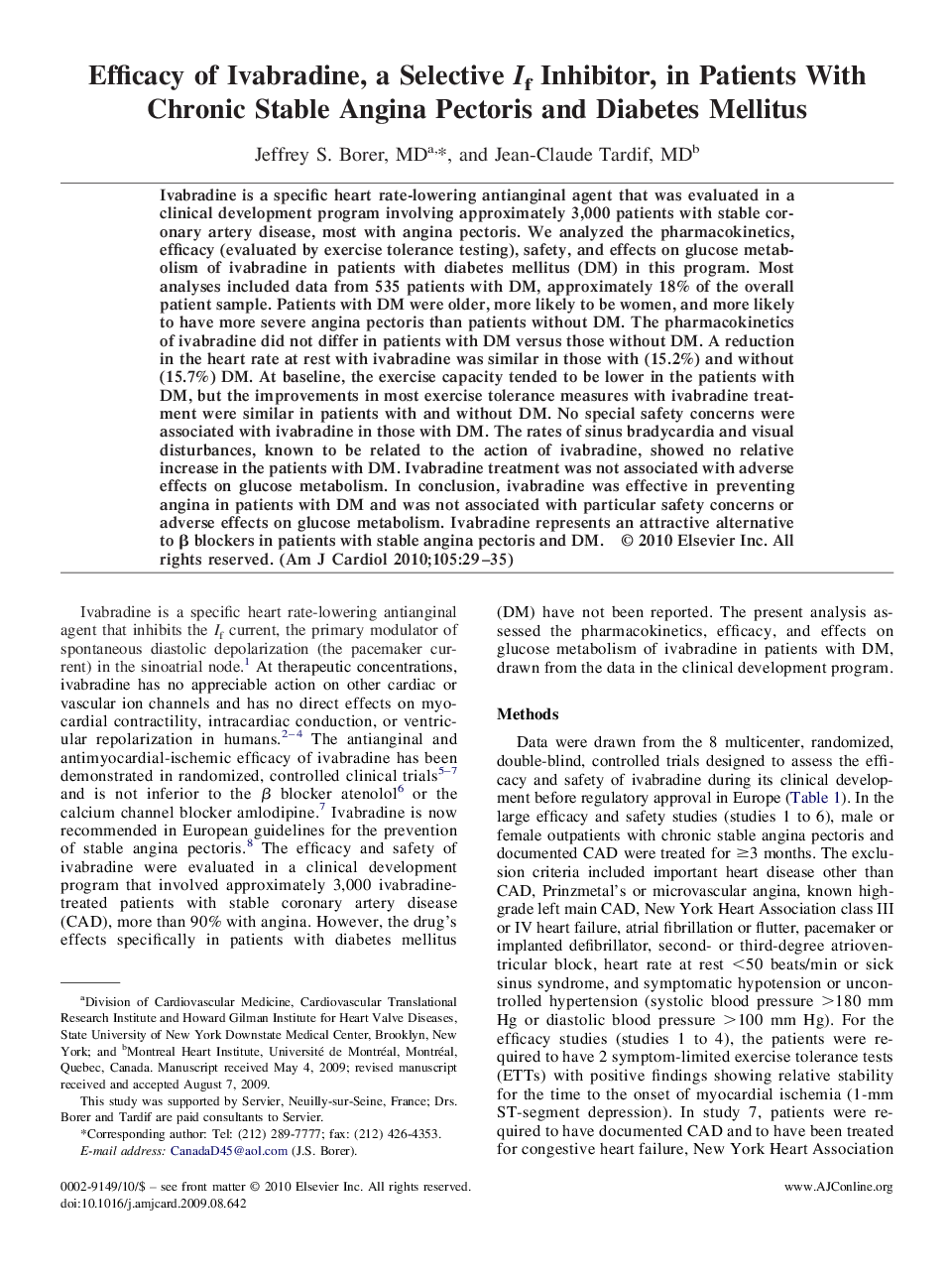 عکس صفحه اول مقاله: Efficacy of Ivabradine, a Selective If Inhibitor, in Patients With Chronic Stable Angina Pectoris and Diabetes Mellitus Efficacy of Ivabradine, a Selective If Inhibitor, in Patients With Chronic Stable Angina Pectoris and Diabetes Mellitus