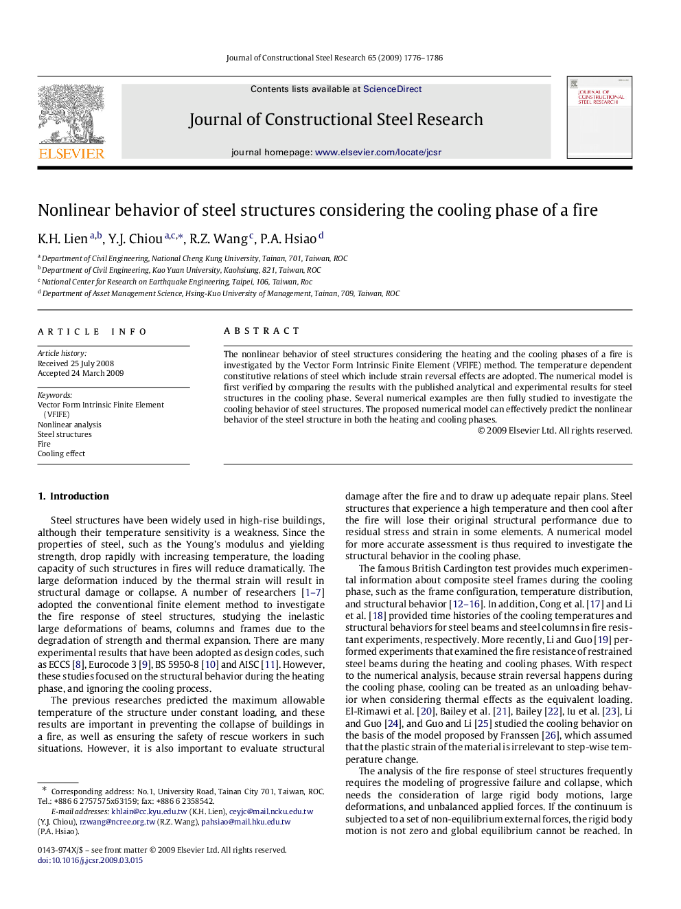 Nonlinear behavior of steel structures considering the cooling phase of a fire