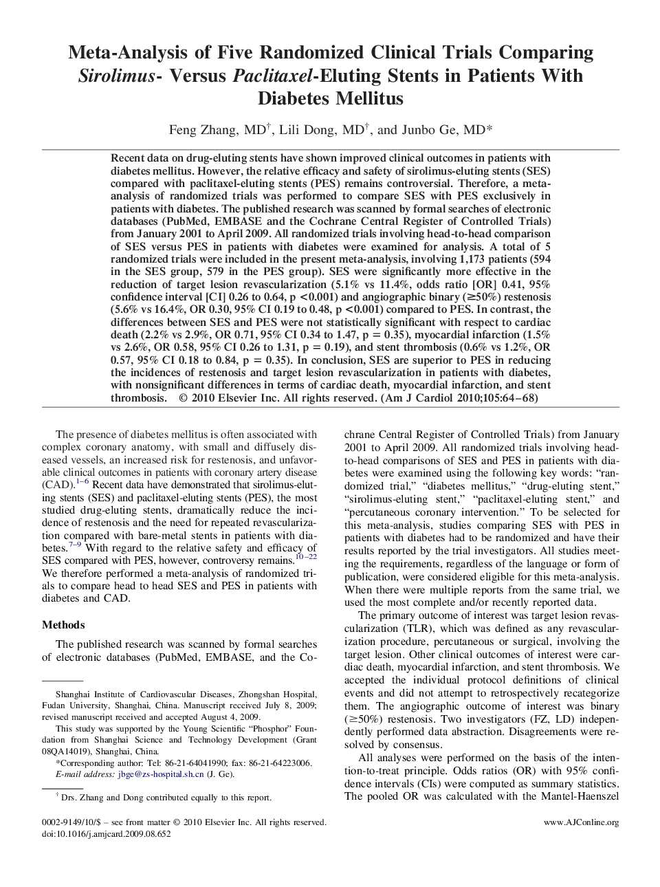 Meta-Analysis of Five Randomized Clinical Trials Comparing Sirolimus- Versus Paclitaxel-Eluting Stents in Patients With Diabetes Mellitus 