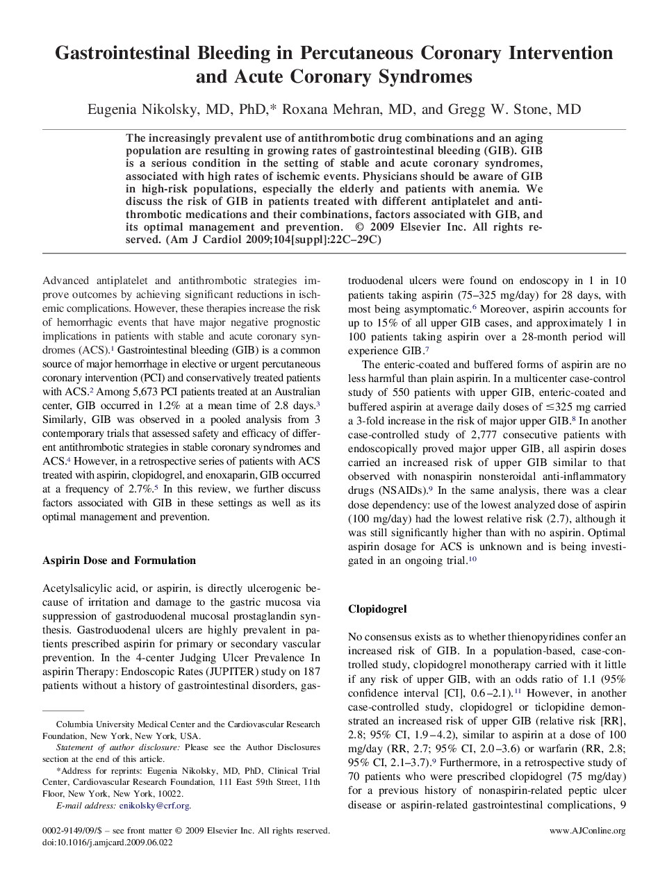 عکس صفحه اول مقاله: Gastrointestinal Bleeding in Percutaneous Coronary Intervention and Acute Coronary Syndromes Gastrointestinal Bleeding in Percutaneous Coronary Intervention and Acute Coronary Syndromes