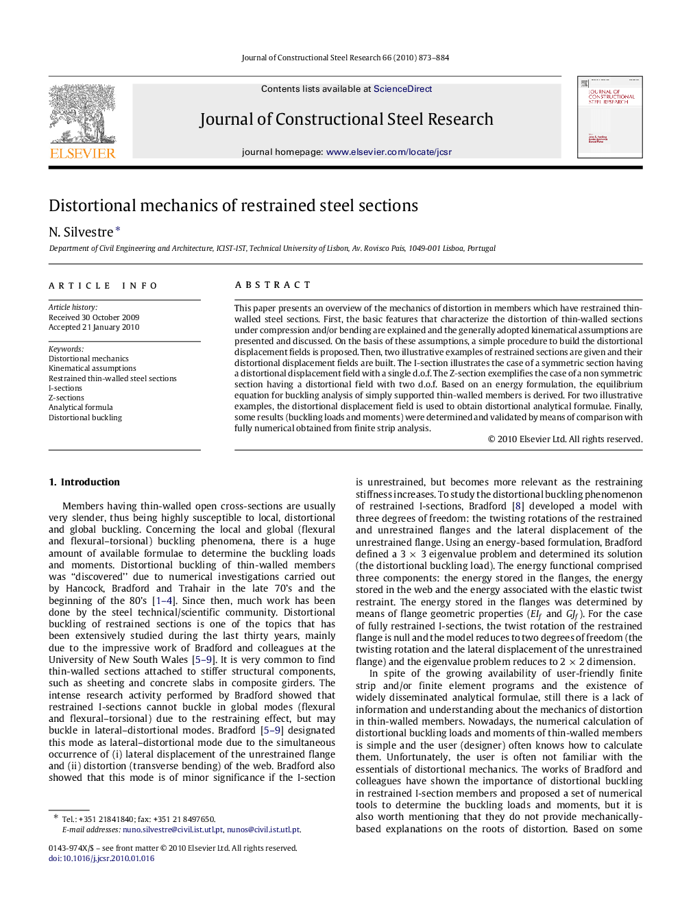 Distortional mechanics of restrained steel sections