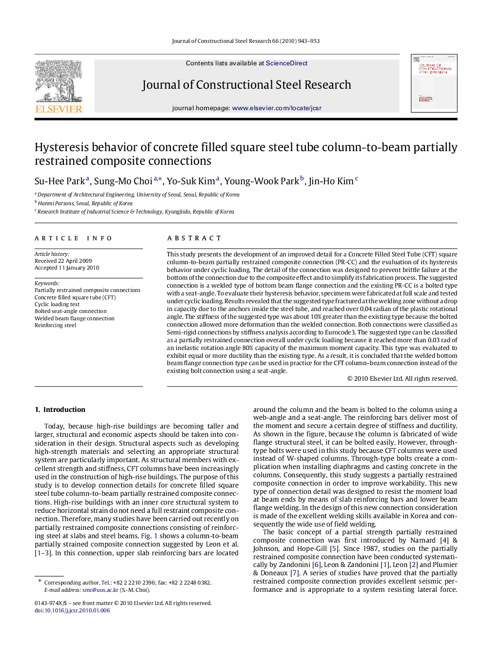 Hysteresis behavior of concrete filled square steel tube column-to-beam partially restrained composite connections