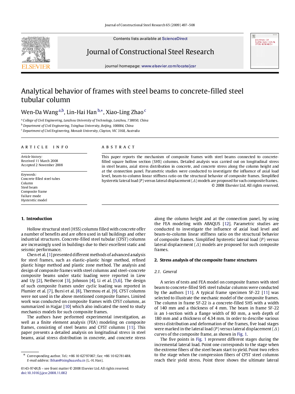 Analytical behavior of frames with steel beams to concrete-filled steel tubular column