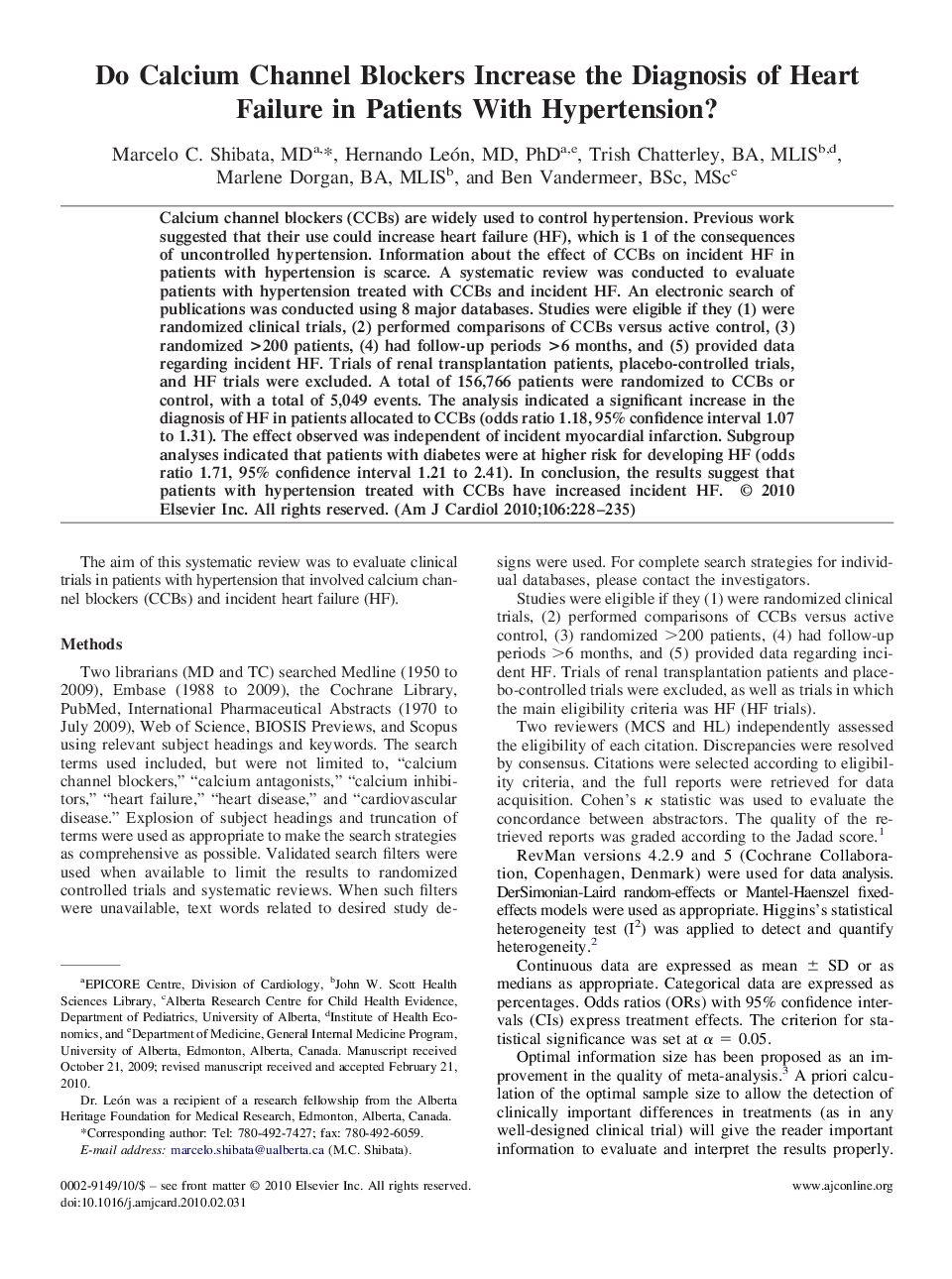 عکس صفحه اول مقاله: Do Calcium Channel Blockers Increase the Diagnosis of Heart Failure in Patients With Hypertension? Do Calcium Channel Blockers Increase the Diagnosis of Heart Failure in Patients With Hypertension?